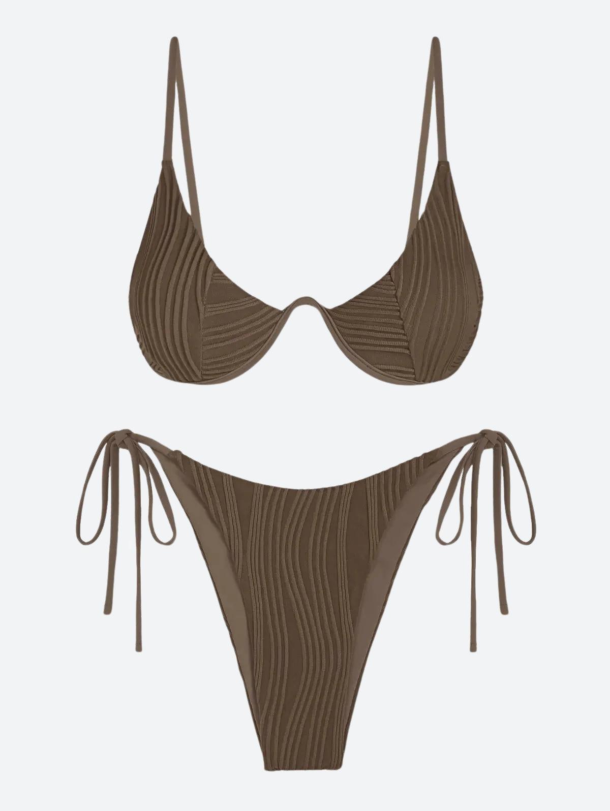 Y2K Retro Wavy Striped Wired Cup Bikini Set - Perfect for Summer Outfits