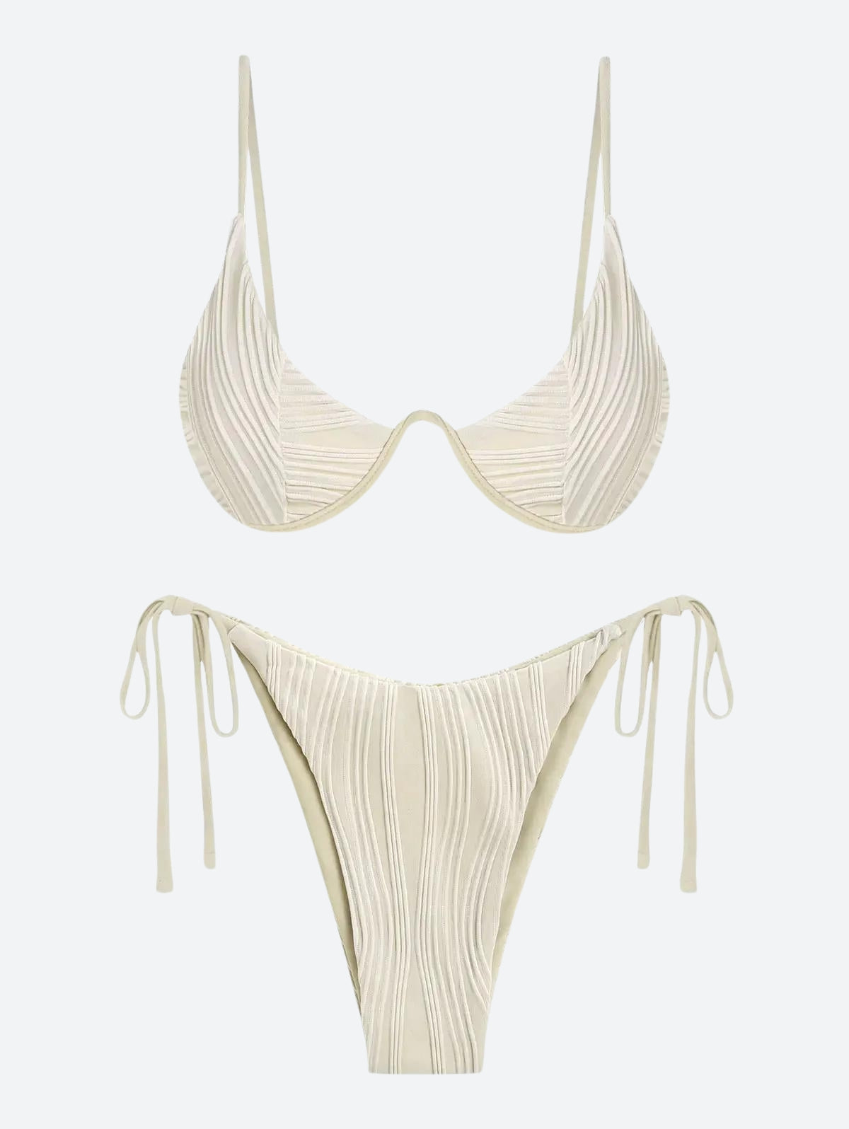 Y2K Retro Wavy Striped Wired Cup Bikini Set - Perfect for Summer Outfits