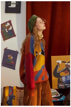 Y2K Retro Weirdcore Dog Sweater - 90s Grunge Style for Unique Fashion Statements