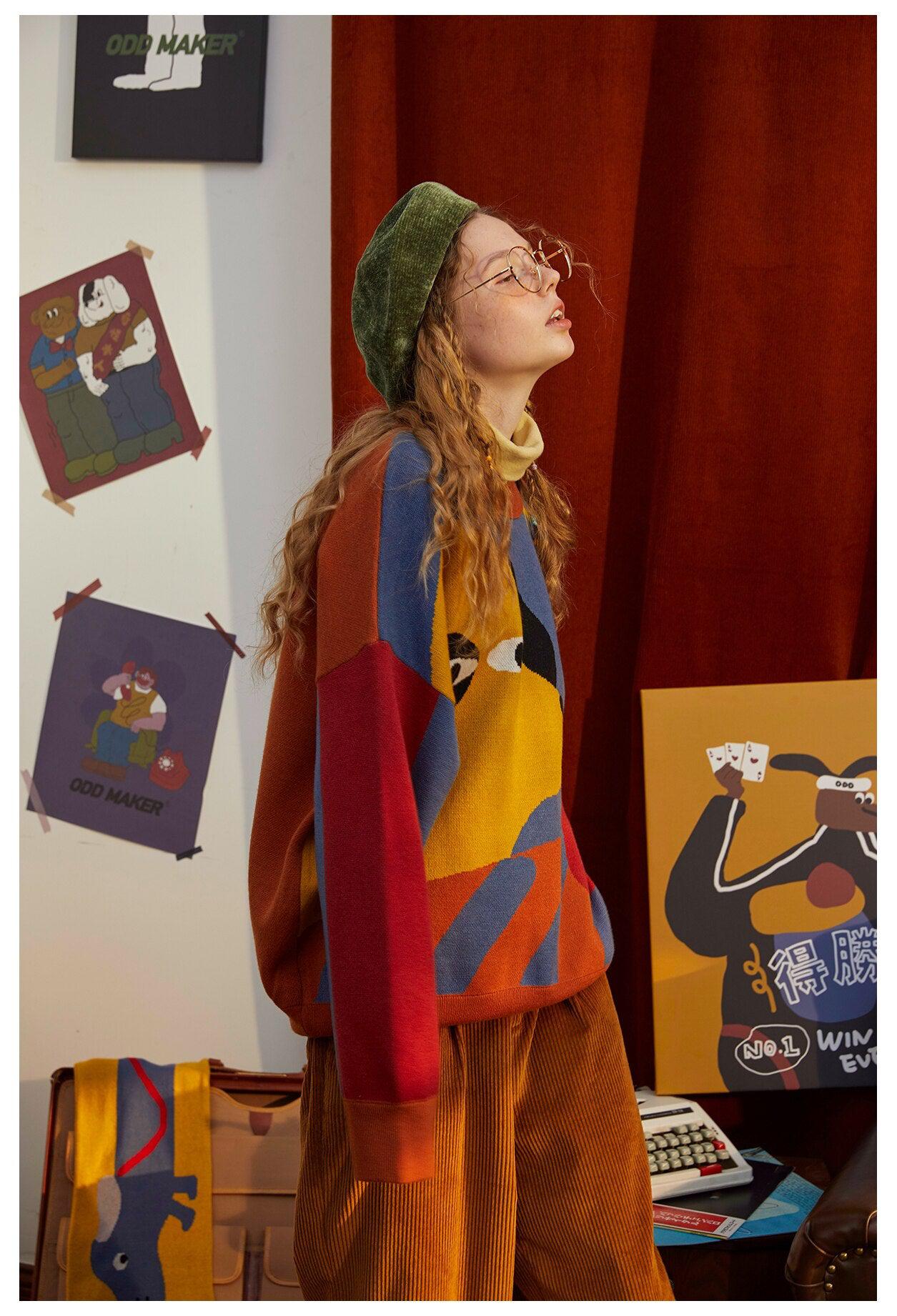 Y2K Retro Weirdcore Dog Sweater - 90s Grunge Style for Unique Fashion Statements