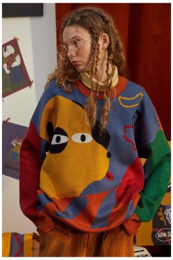 Y2K Retro Weirdcore Dog Sweater - 90s Grunge Style for Unique Fashion Statements