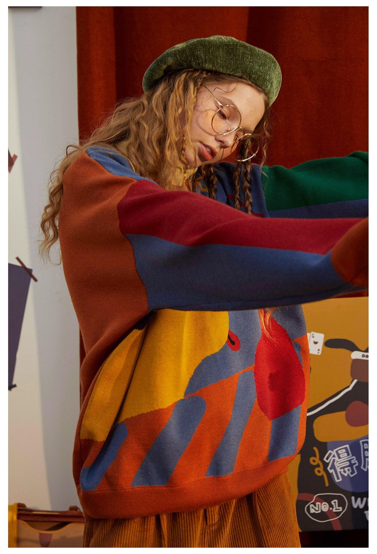Y2K Retro Weirdcore Dog Sweater - 90s Grunge Style for Unique Fashion Statements