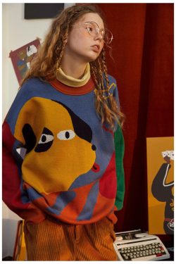 Y2K Retro Weirdcore Dog Sweater - 90s Grunge Style for Unique Fashion Statements