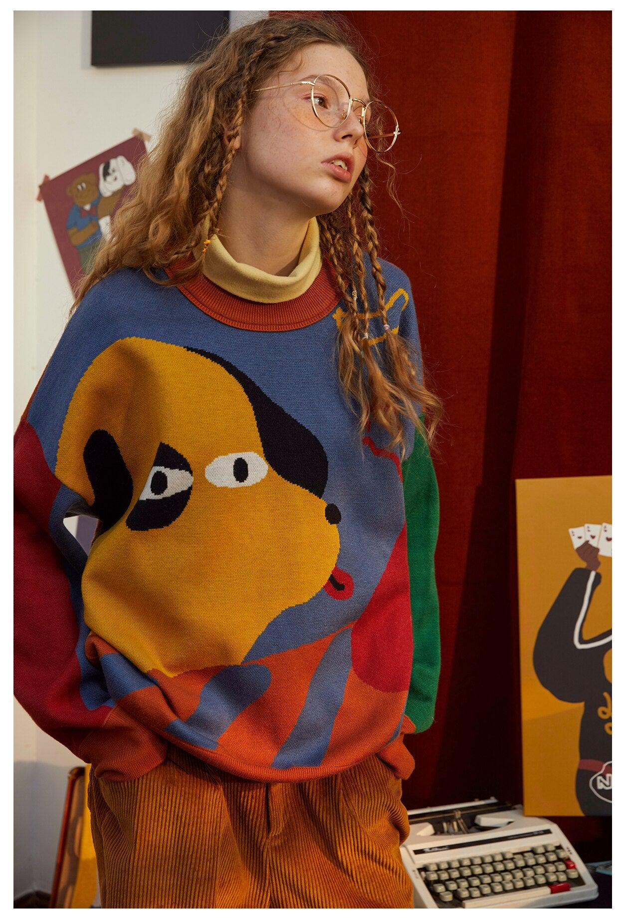 Y2K Retro Weirdcore Dog Sweater - 90s Grunge Style for Unique Fashion Statements