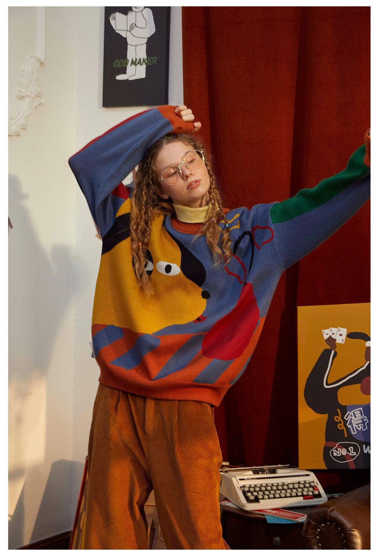 Y2K Retro Weirdcore Dog Sweater - 90s Grunge Style for Unique Fashion Statements