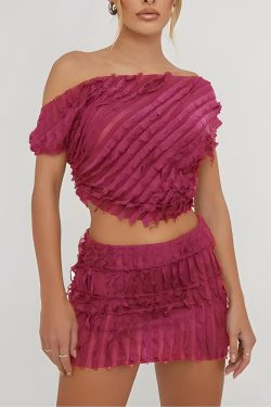 Y2K Ruffled One Shoulder Top & Mini Skirt Set - Perfect for Retro Summer Outfits