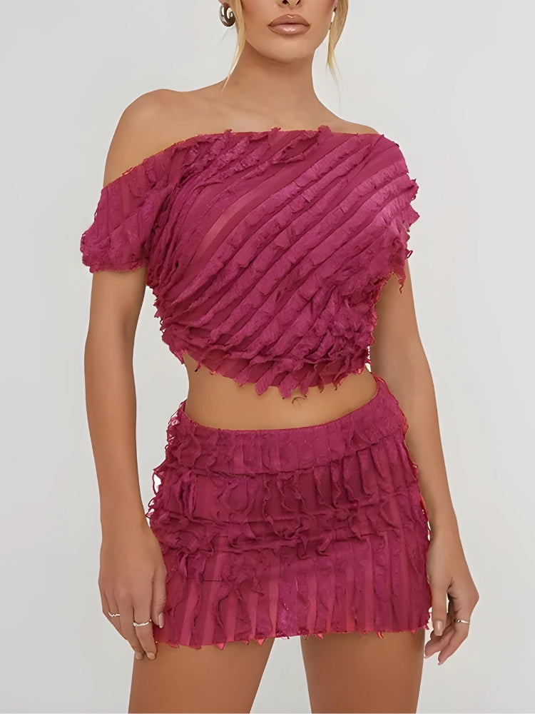Y2K Ruffled One Shoulder Top & Mini Skirt Set - Perfect for Retro Summer Outfits