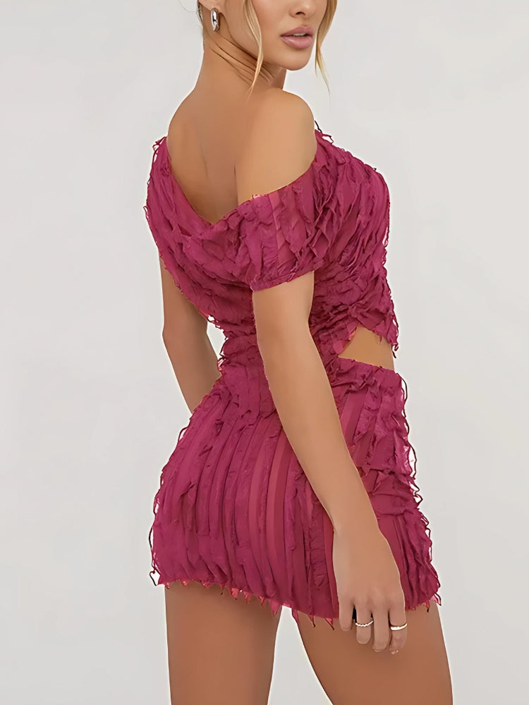 Y2K Ruffled One Shoulder Top & Mini Skirt Set - Perfect for Retro Summer Outfits