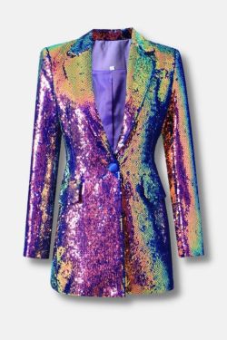 Y2K Sequin Long Blazer - Retro Style Statement Jacket for Grunge & 90s Outfits