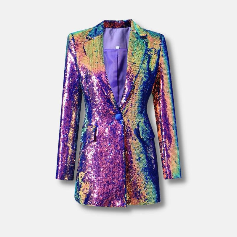 Y2K Sequin Long Blazer - Retro Style Statement Jacket for Grunge & 90s Outfits