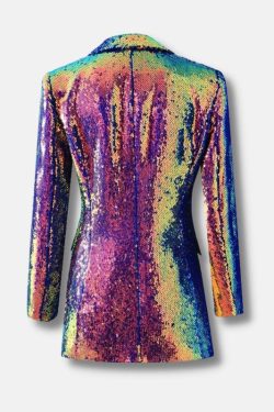 Y2K Sequin Long Blazer - Retro Style Statement Jacket for Grunge & 90s Outfits