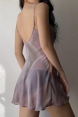 Y2K Sheer Mesh Slit Mini Dress - Retro 90s Grunge Style Douyin Outfit