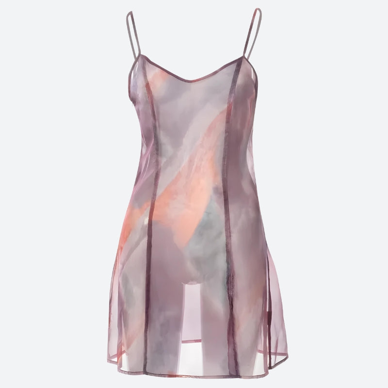 Y2K Sheer Mesh Slit Mini Dress - Retro 90s Grunge Style Douyin Outfit