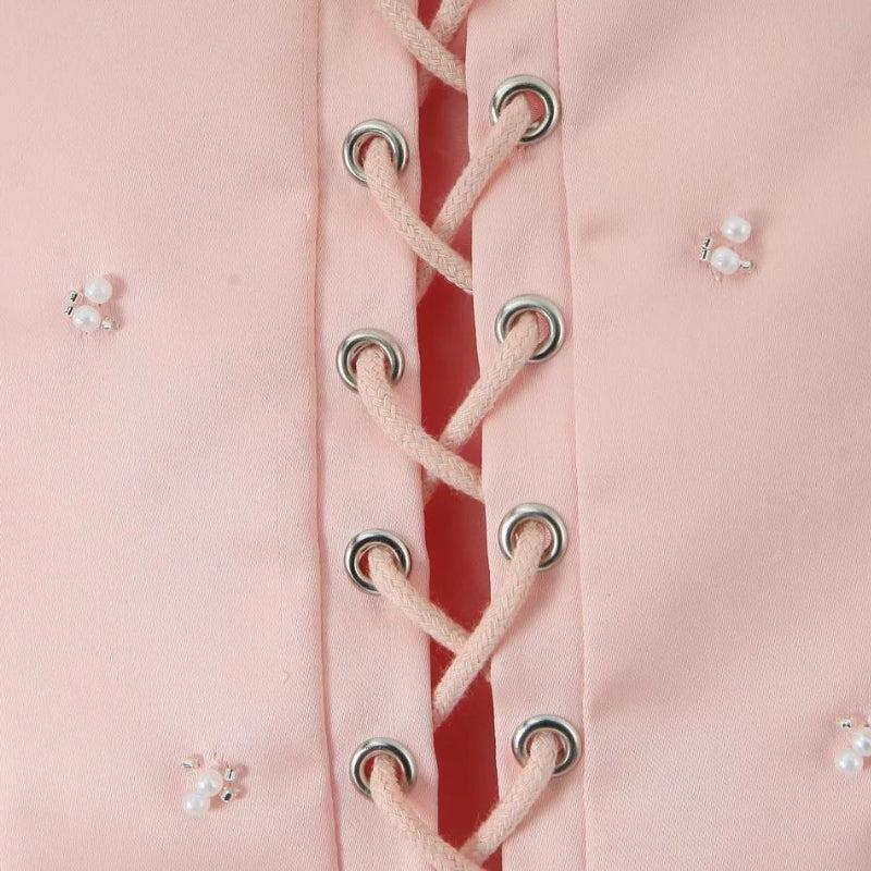 Y2K Soft Girl Embroidered Beaded Corset Top - Retro 90s Fashion Statement