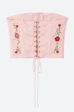 Y2K Soft Girl Embroidered Beaded Corset Top - Retro 90s Fashion Statement