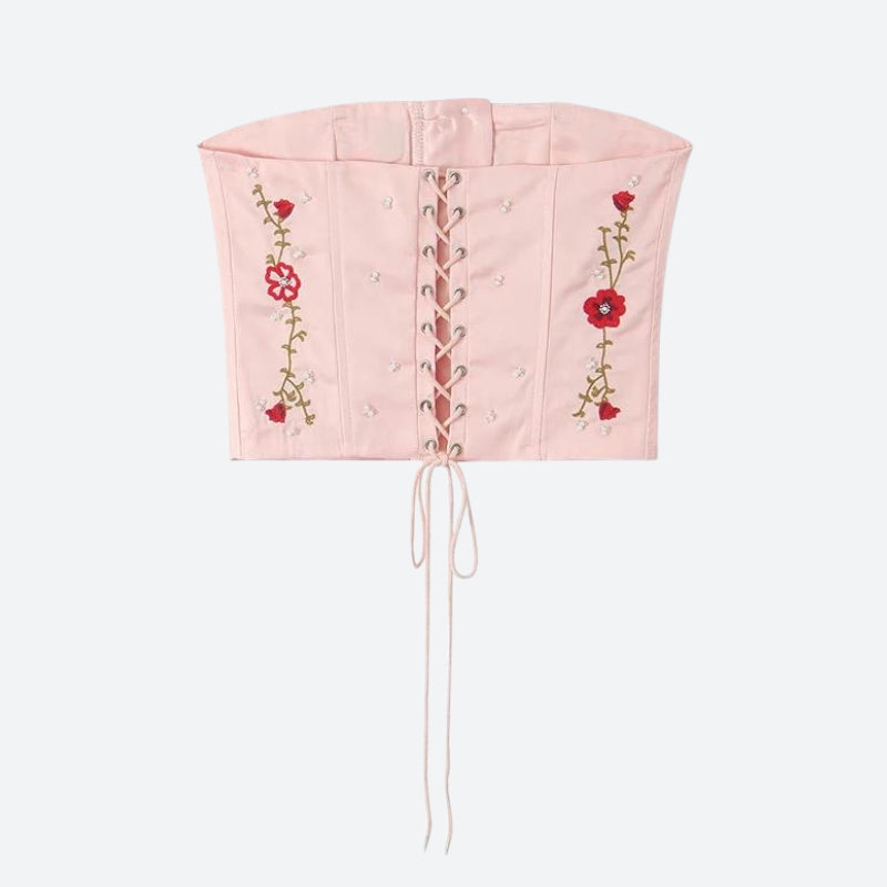 Y2K Soft Girl Embroidered Beaded Corset Top - Retro 90s Fashion Statement