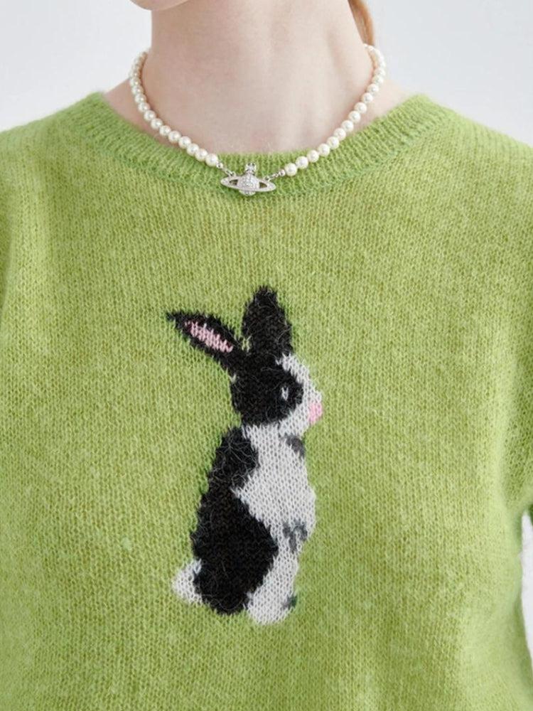 Y2K Soft Girl Rabbit Knitted Top - Retro 90s Fashion Grunge Outfit