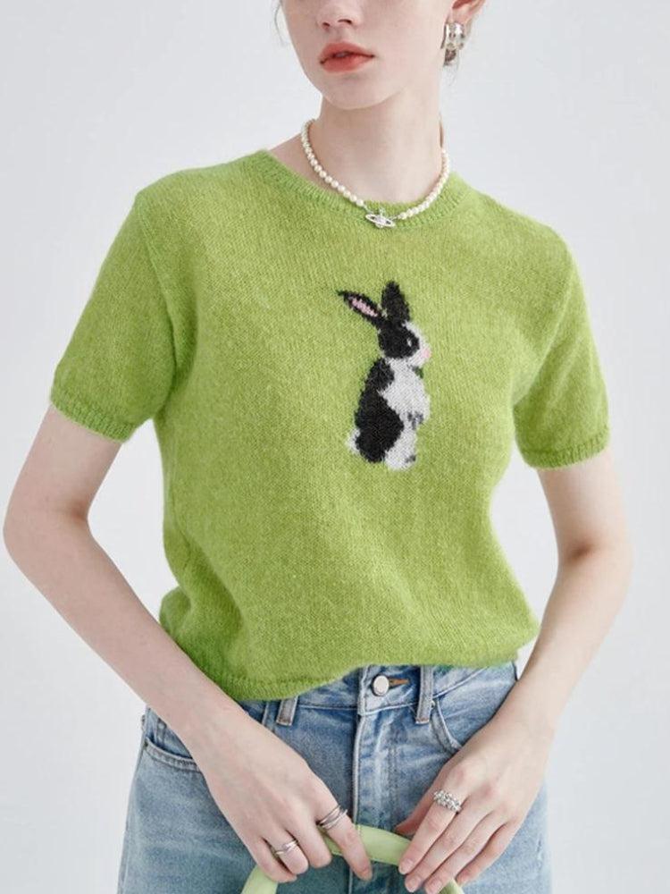 Y2K Soft Girl Rabbit Knitted Top - Retro 90s Fashion Grunge Outfit