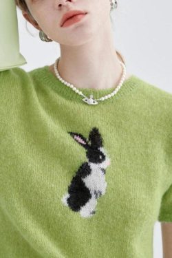 Y2K Soft Girl Rabbit Knitted Top - Retro 90s Fashion Grunge Outfit