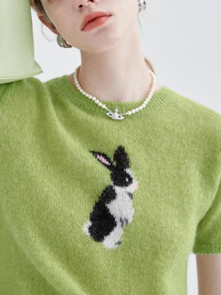 Y2K Soft Girl Rabbit Knitted Top - Retro 90s Fashion Grunge Outfit