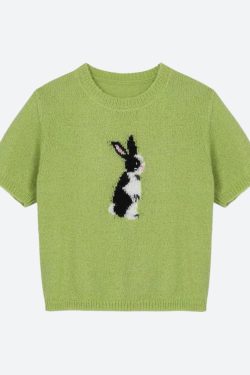 Y2K Soft Girl Rabbit Knitted Top - Retro 90s Fashion Grunge Outfit