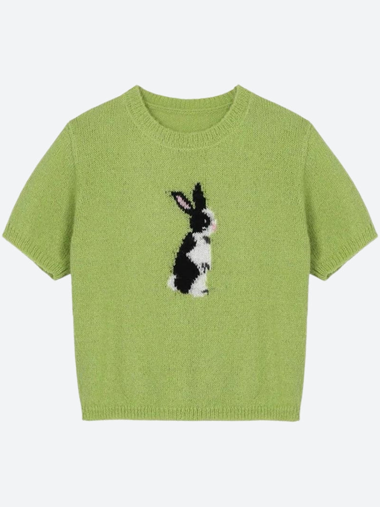 Y2K Soft Girl Rabbit Knitted Top - Retro 90s Fashion Grunge Outfit