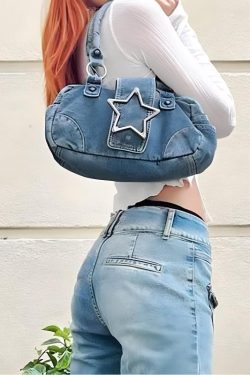 Y2K Star Denim Bag - Retro Style 90s Fashion Accessory for Y2K Outfits