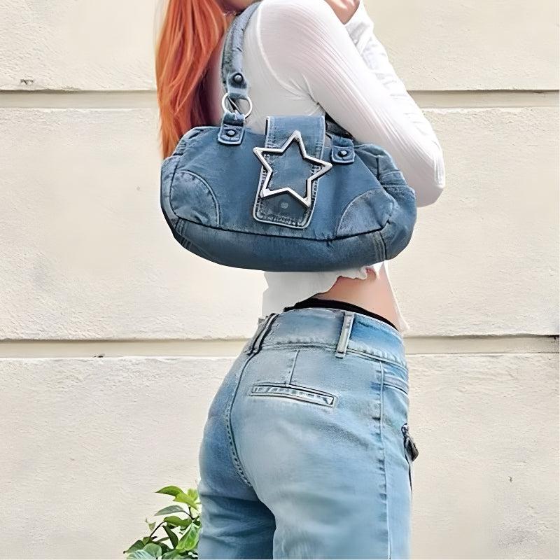 Y2K Star Denim Bag - Retro Style 90s Fashion Accessory for Y2K Outfits