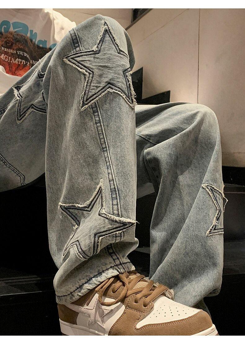 Y2K Star Embroidered Retro Style Jeans - Perfect for 90s and Y2K Outfits