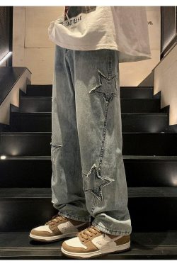 Y2K Star Embroidered Retro Style Jeans - Perfect for 90s and Y2K Outfits