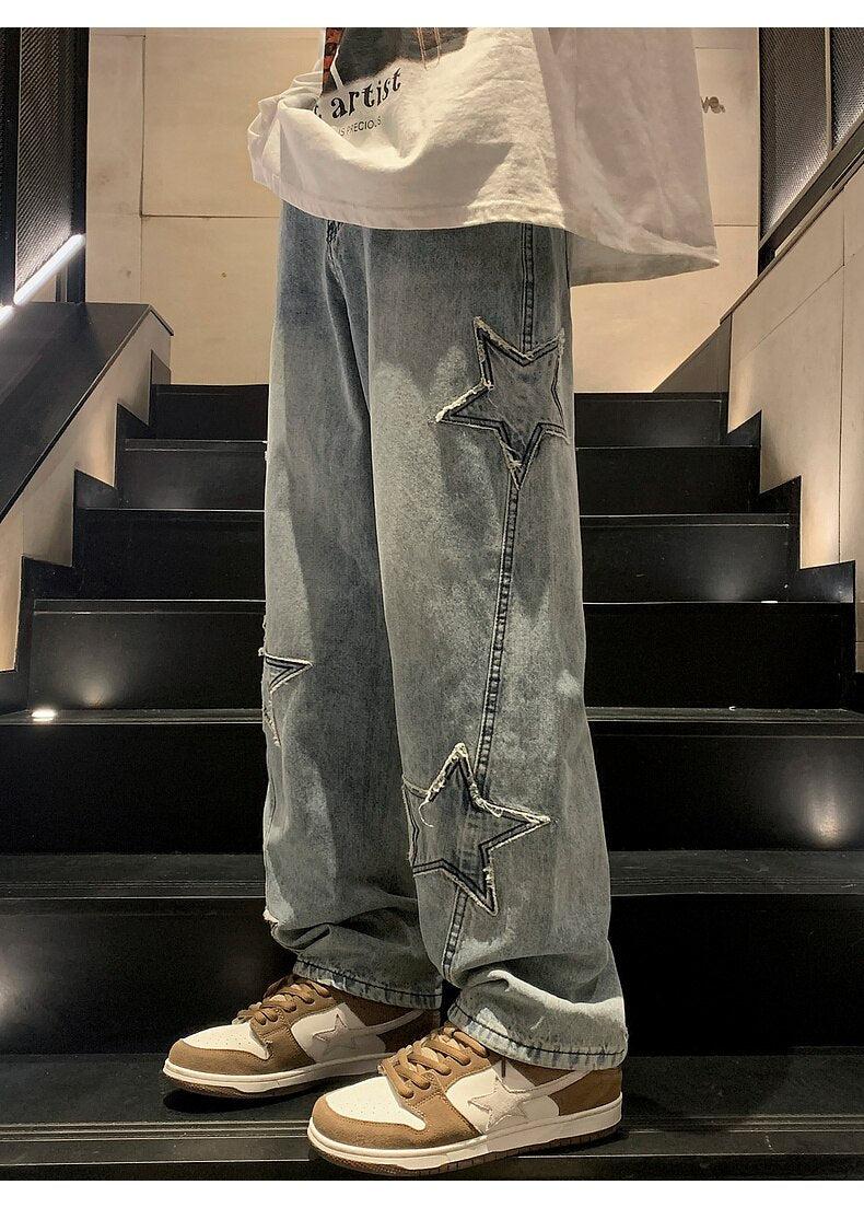 Y2K Star Embroidered Retro Style Jeans - Perfect for 90s and Y2K Outfits