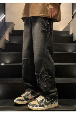 Y2K Star Embroidered Retro Style Jeans - Perfect for 90s and Y2K Outfits
