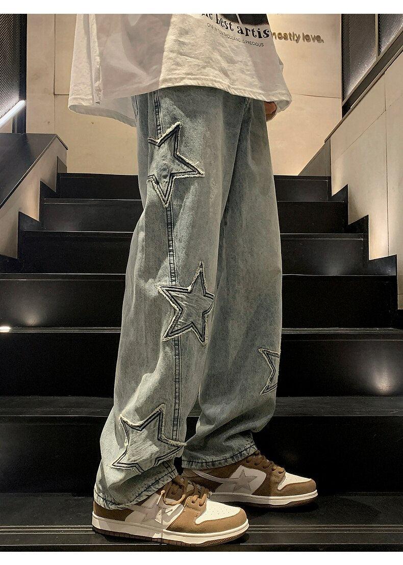 Y2K Star Embroidered Retro Style Jeans - Perfect for 90s and Y2K Outfits