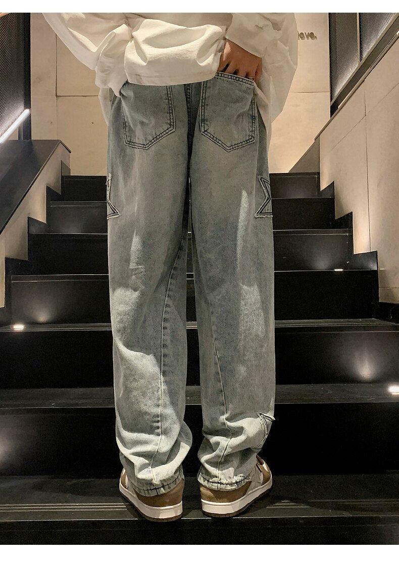 Y2K Star Embroidered Retro Style Jeans - Perfect for 90s and Y2K Outfits