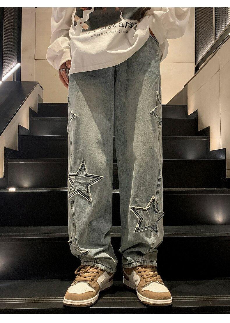 Y2K Star Embroidered Retro Style Jeans - Perfect for 90s and Y2K Outfits