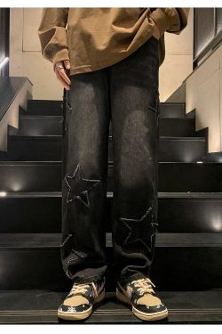 Y2K Star Embroidered Retro Style Jeans - Perfect for 90s and Y2K Outfits