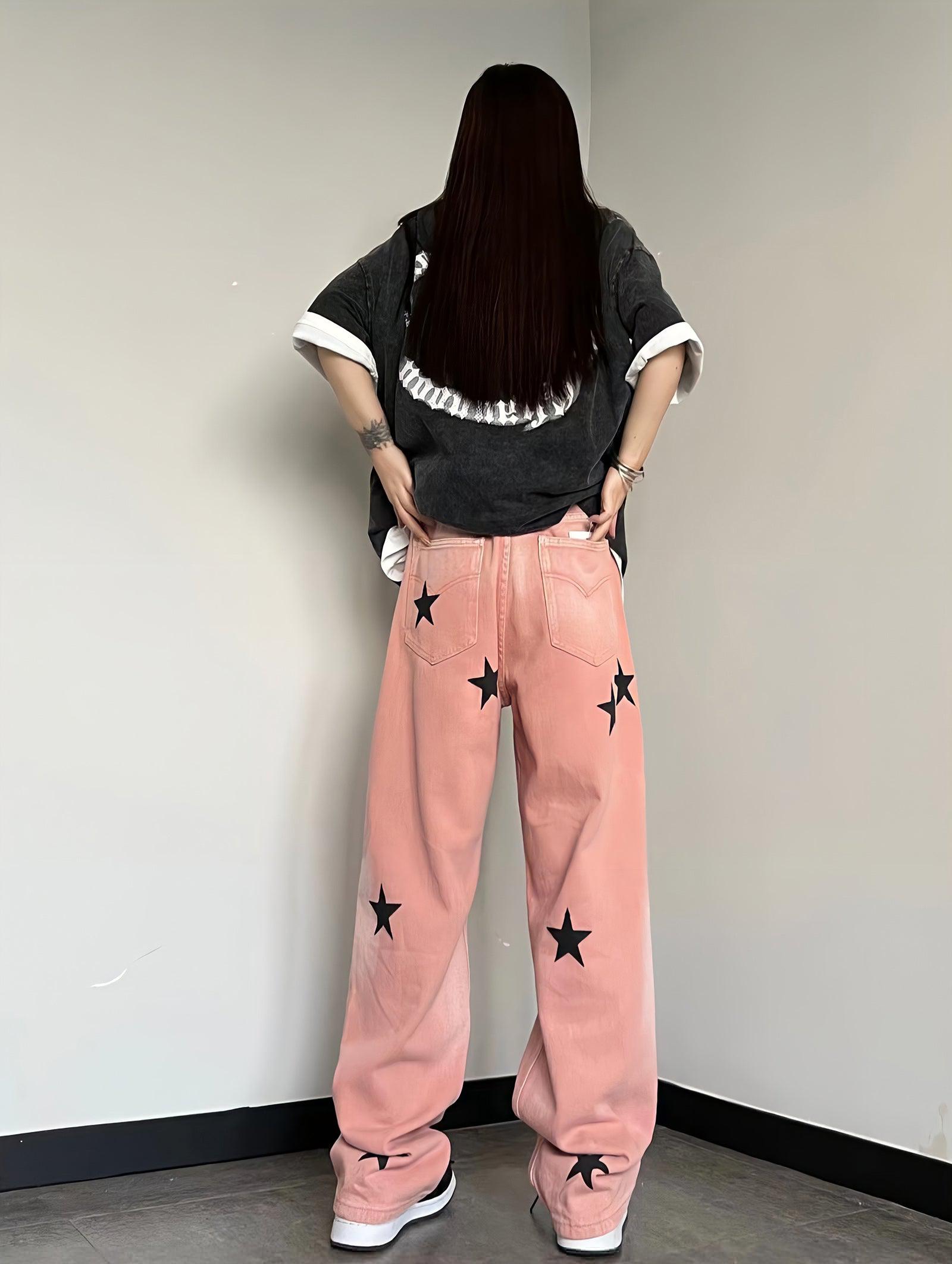 Y2K Star Printed Retro Style Jeans - Perfect for 90s and Y2K Outfits