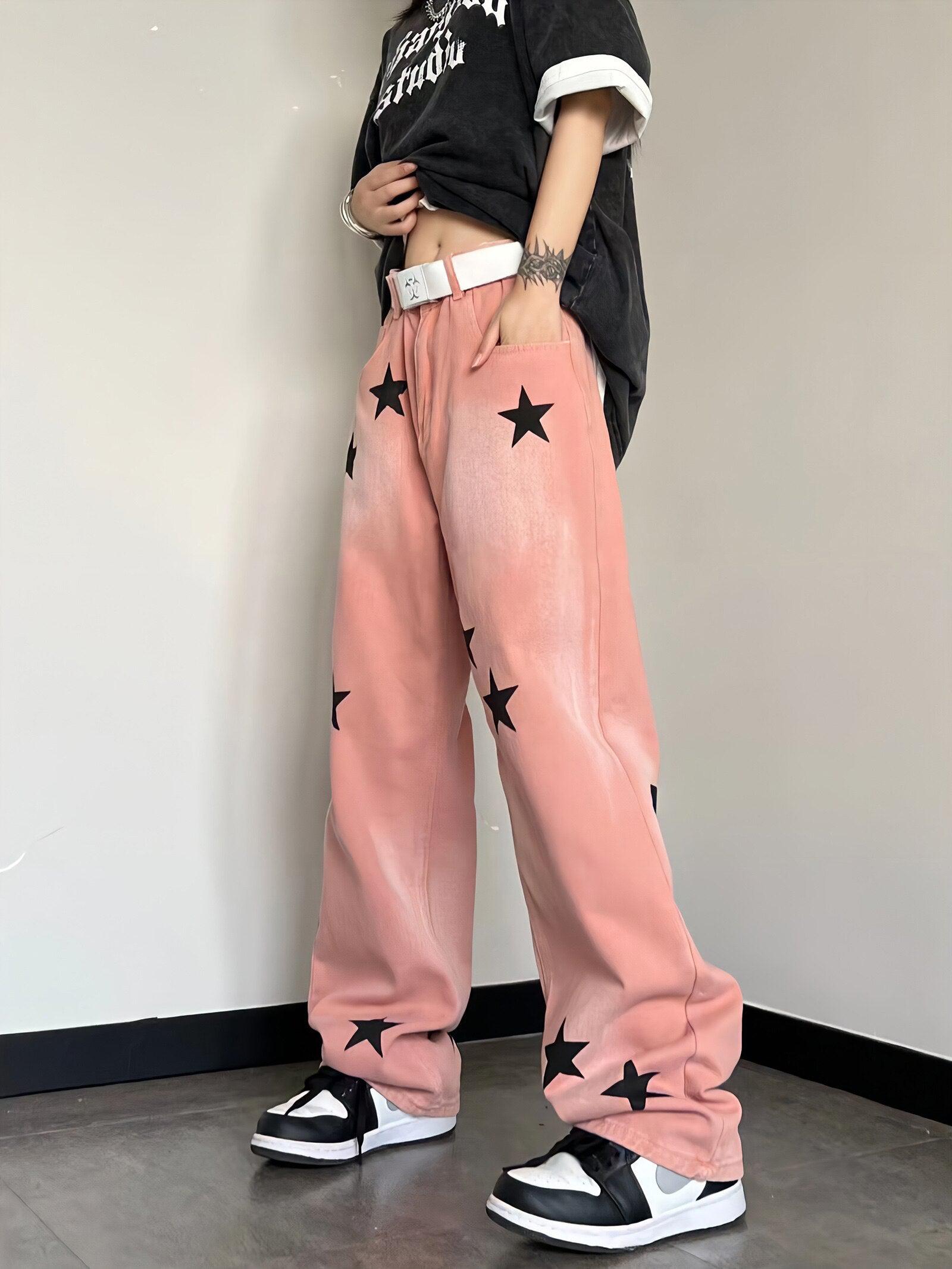 Y2K Star Printed Retro Style Jeans - Perfect for 90s and Y2K Outfits