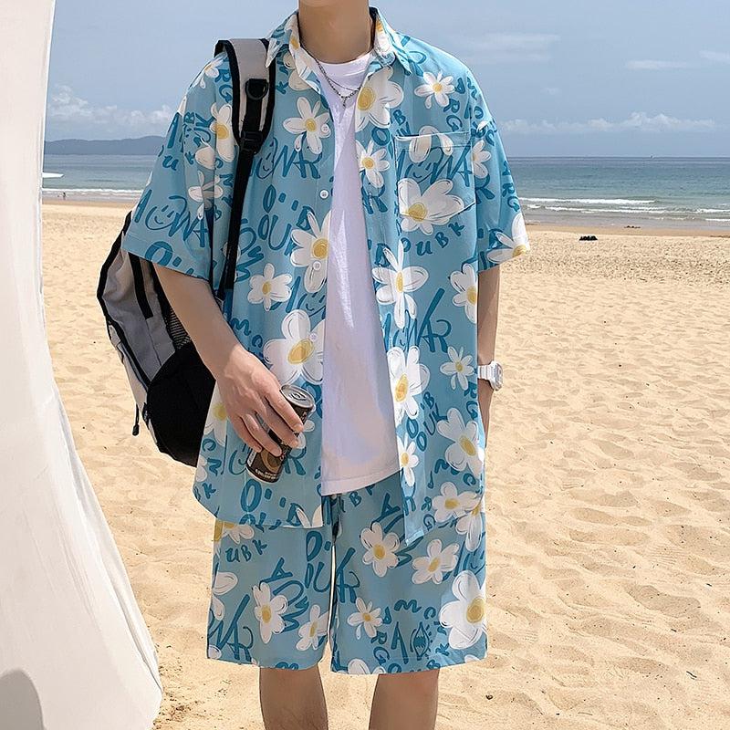 Y2K Summer Flower Shirt & Shorts Two Piece Set - Retro Style Y2K Outfits
