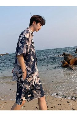 Y2K Summer Flower Shirt & Shorts Two Piece Set - Retro Style Y2K Outfits