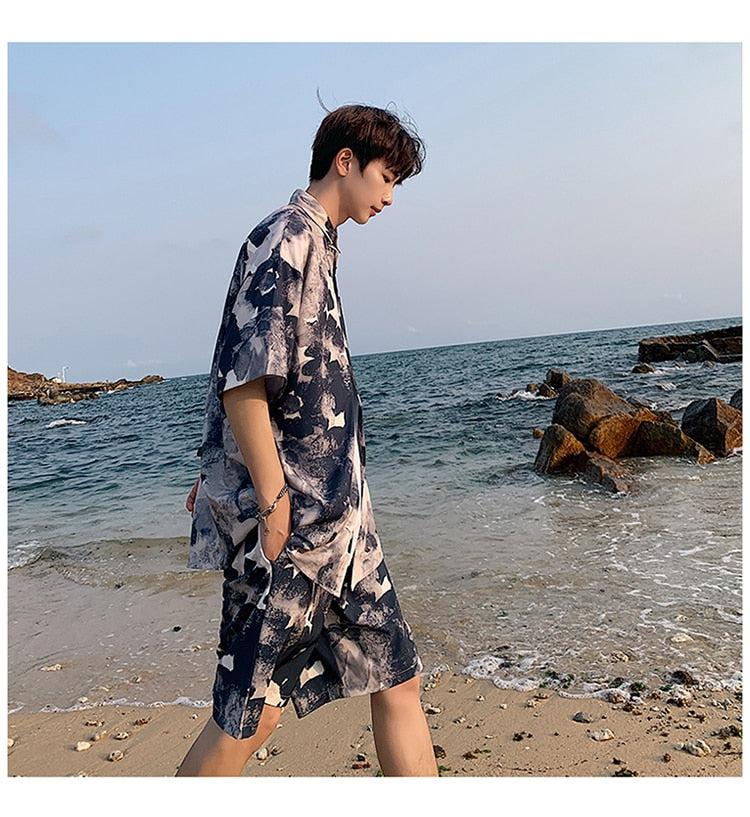 Y2K Summer Flower Shirt & Shorts Two Piece Set - Retro Style Y2K Outfits