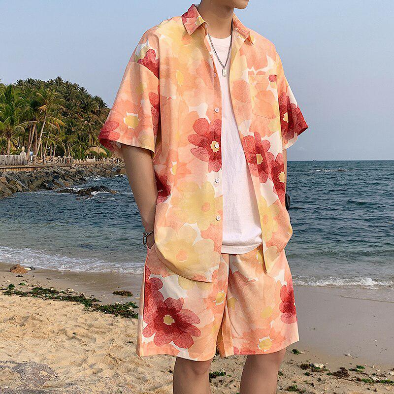Y2K Summer Flower Shirt & Shorts Two Piece Set - Retro Style Y2K Outfits