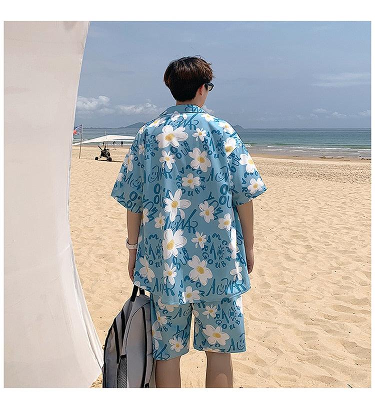 Y2K Summer Flower Shirt & Shorts Two Piece Set - Retro Style Y2K Outfits