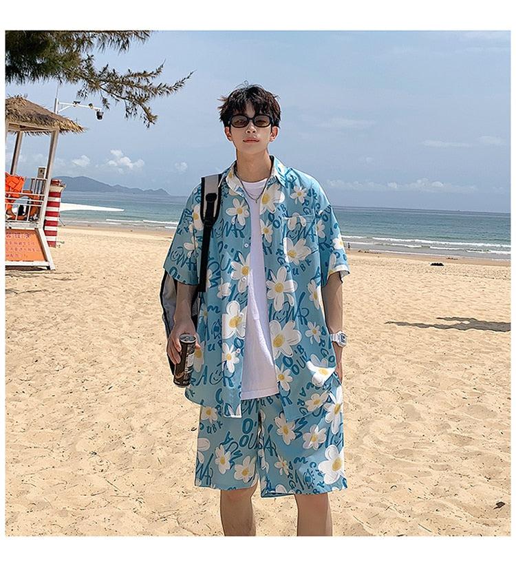 Y2K Summer Flower Shirt & Shorts Two Piece Set - Retro Style Y2K Outfits