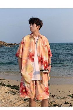 Y2K Summer Flower Shirt & Shorts Two Piece Set - Retro Style Y2K Outfits