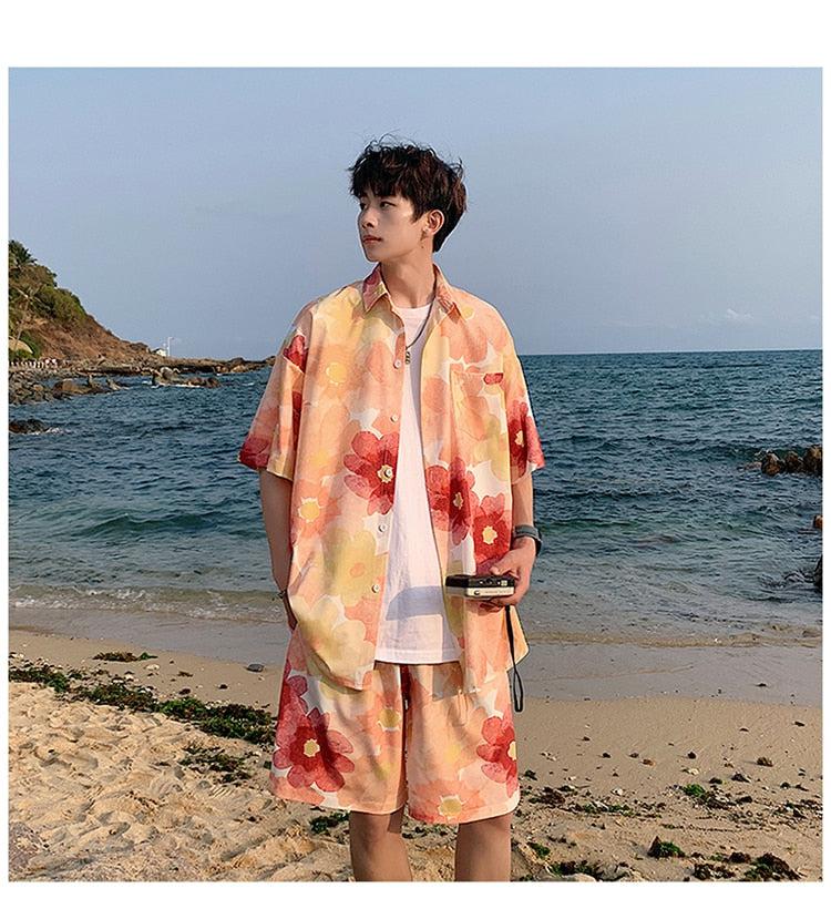 Y2K Summer Flower Shirt & Shorts Two Piece Set - Retro Style Y2K Outfits