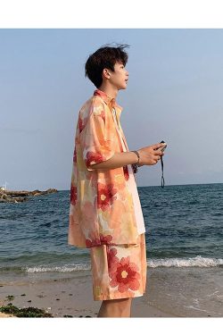 Y2K Summer Flower Shirt & Shorts Two Piece Set - Retro Style Y2K Outfits