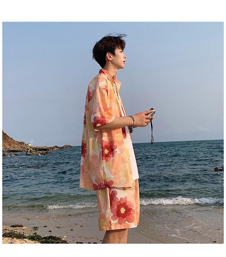 Y2K Summer Flower Shirt & Shorts Two Piece Set - Retro Style Y2K Outfits