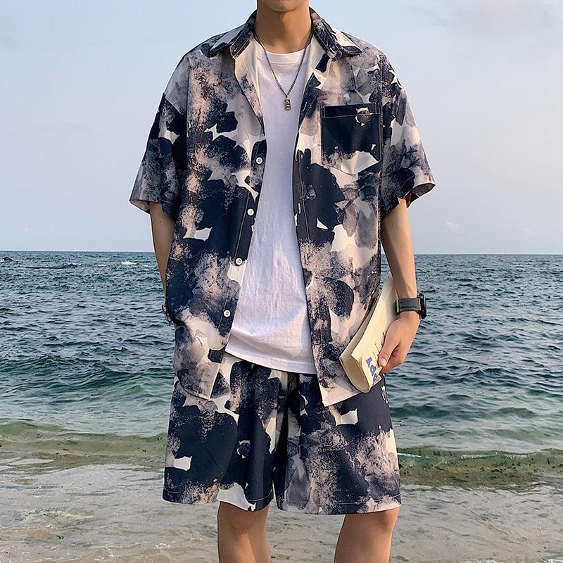 Y2K Summer Flower Shirt & Shorts Two Piece Set - Retro Style Y2K Outfits
