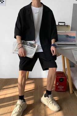 Y2K Summer Soft Boy Shirt and Shorts Two Piece Set - Retro Style Y2K Outfits